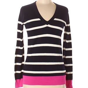 J Crew Cotton Striped V Neck Sweater